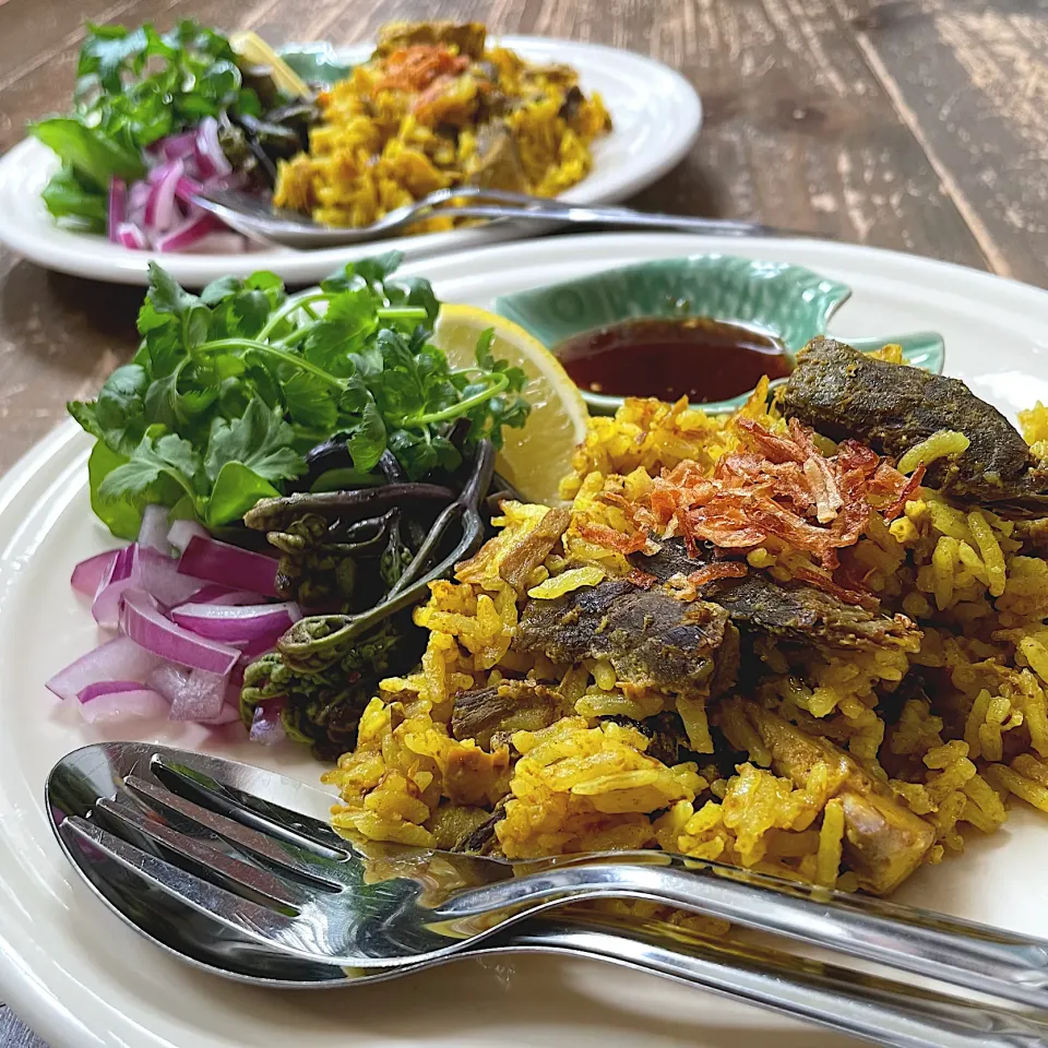 Snapdishの料理写真:ข้าวหมกปลาทูน่า🇹🇭カオモックプラートゥーナー🇹🇭まぐろ血合いでタイのビリヤニ|七海さん