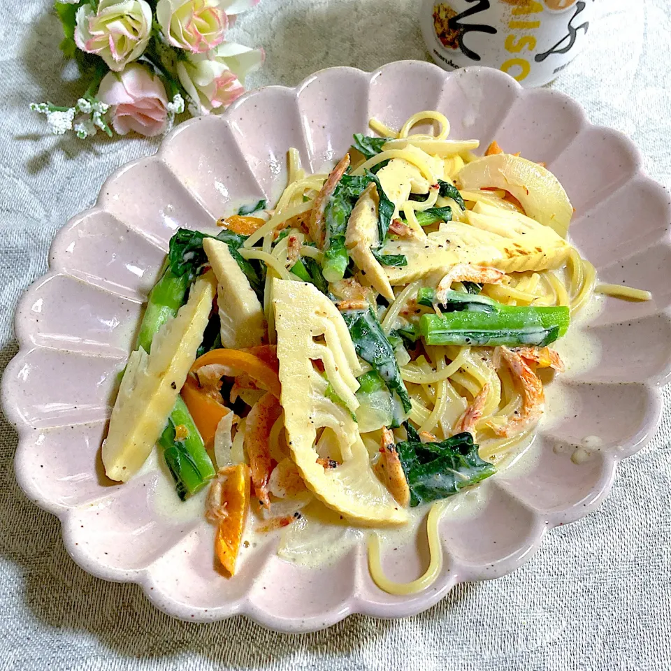 春野菜のつぶみそクリームパスタ🌸|ringonamaさん