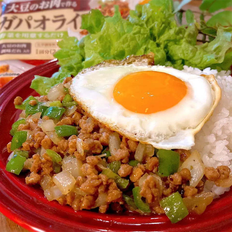 Snapdishの料理写真:ﾏﾙｺﾒｷｯﾁﾝ 大豆のお肉のガパオライス|みずほさん