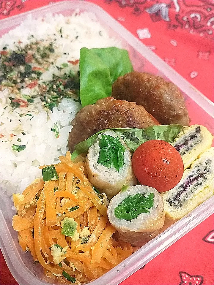 Snapdishの料理写真:にんじんしりしりーハンバーグ弁当|yayoi.Kさん