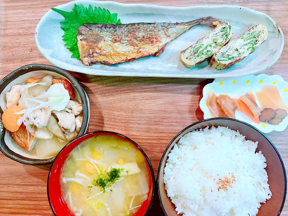 鯖みりん🐟　筑前煮　春菊のだし巻き卵　かぼちゃのお味噌汁　お漬物|JURiNGO♥︎︎さん