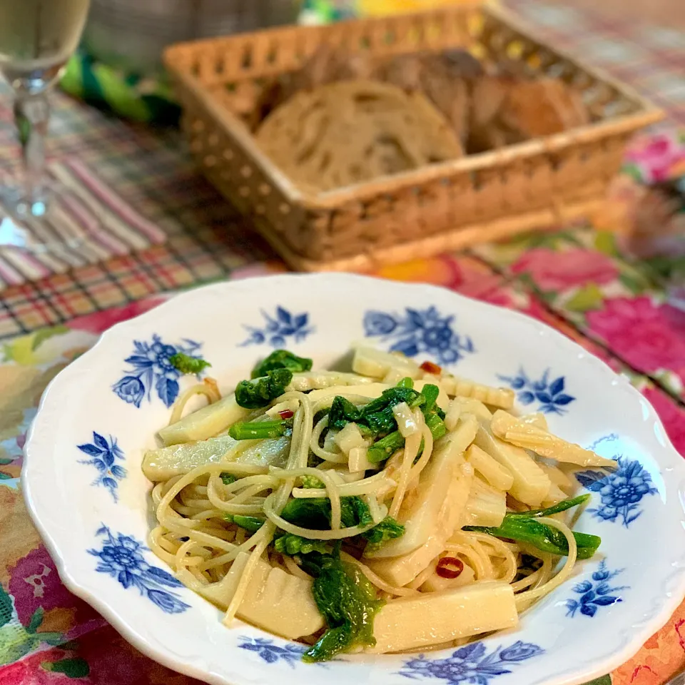 タケノコと菜花のパスタ|かおポンさん