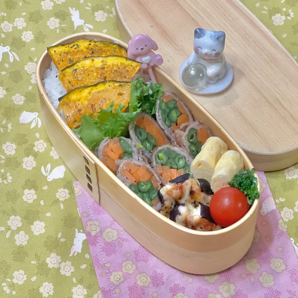 人参・インゲン豚ロール☘️の💙ちゃんお弁当　5/7火|sweet homeさん