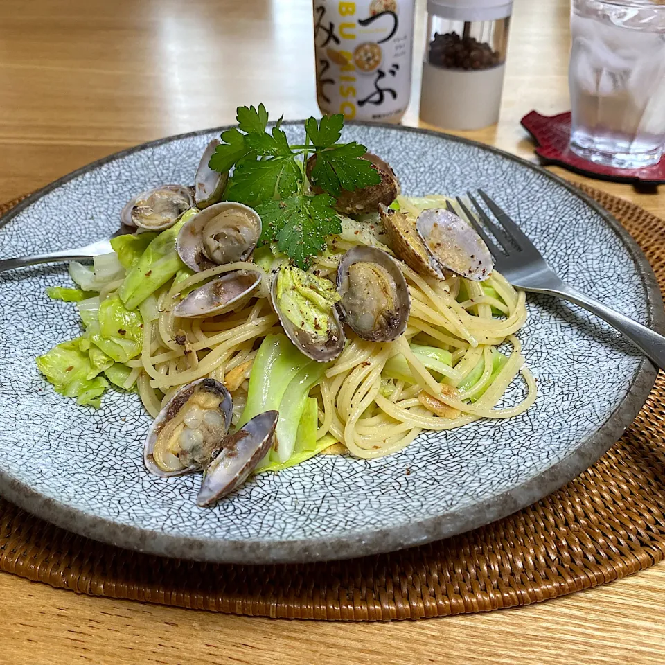 春キャベツとアンチョビのみそ風味パスタ～あさり入り～|sakurakoさん