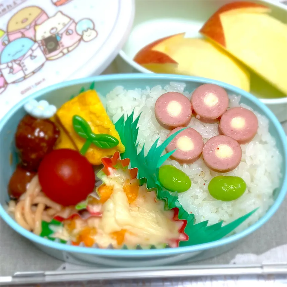 2024.5.7 チーズインウインナーお花弁当　りんご|ママさん