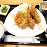 保田食堂のミックスフライ定食|こばやしさん