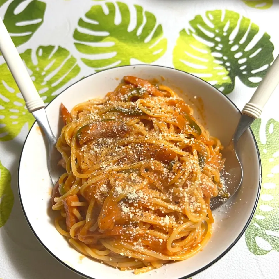 今日はお仕事なので、娘が、ナポリタン作ってくれました🍀いつもありがとう🥰|rikako♪。.:＊さん