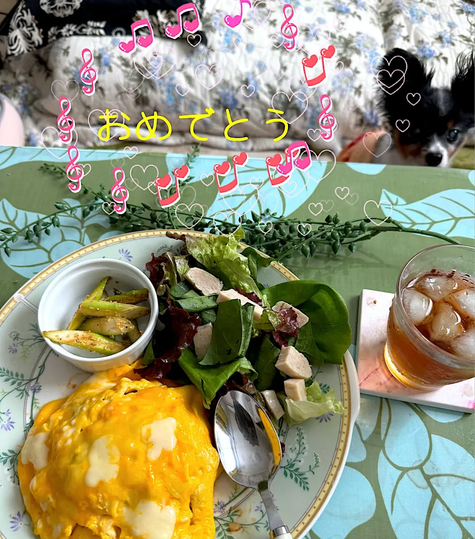 いっちゃんさんの料理 まんまるオムライスチーズの滝✨でおめでとう㊗️|noeさん