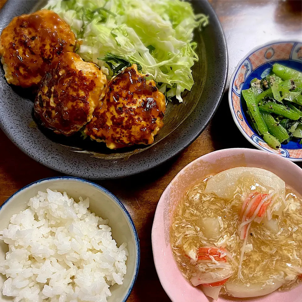 Snapdishの料理写真:献立 鶏つくねバーグ|ななごさん