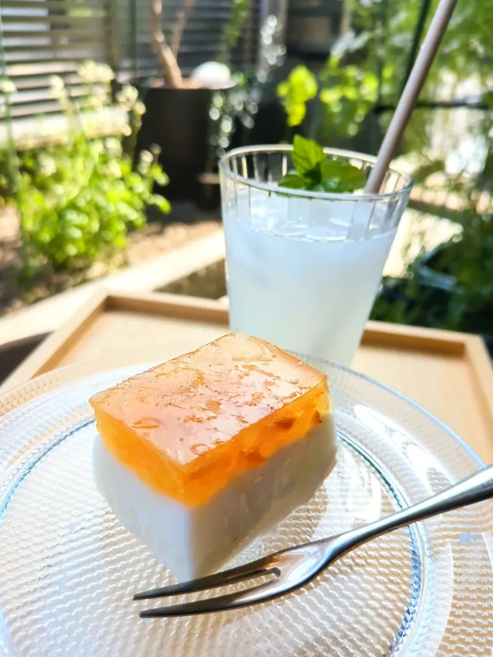 夏みかん＆生乳の寒天
乳酸菌入り✨桃ビネガーのシュワシュワ

初夏のさっぱりデザート🍊

爽やかな夏みかんと濃厚な生乳をMIX🎶

夏みかんは美容効果が期待できるビタミンCだけではなく、疲労回復に効果的なクエン酸もたっぷり✨
　
ちょっとひと休みしたいときに罪悪感なくいただけるヘルシースイーツです☺

腸活に良いビネガードリンクとどうぞ💫|森のごはん屋さんさん