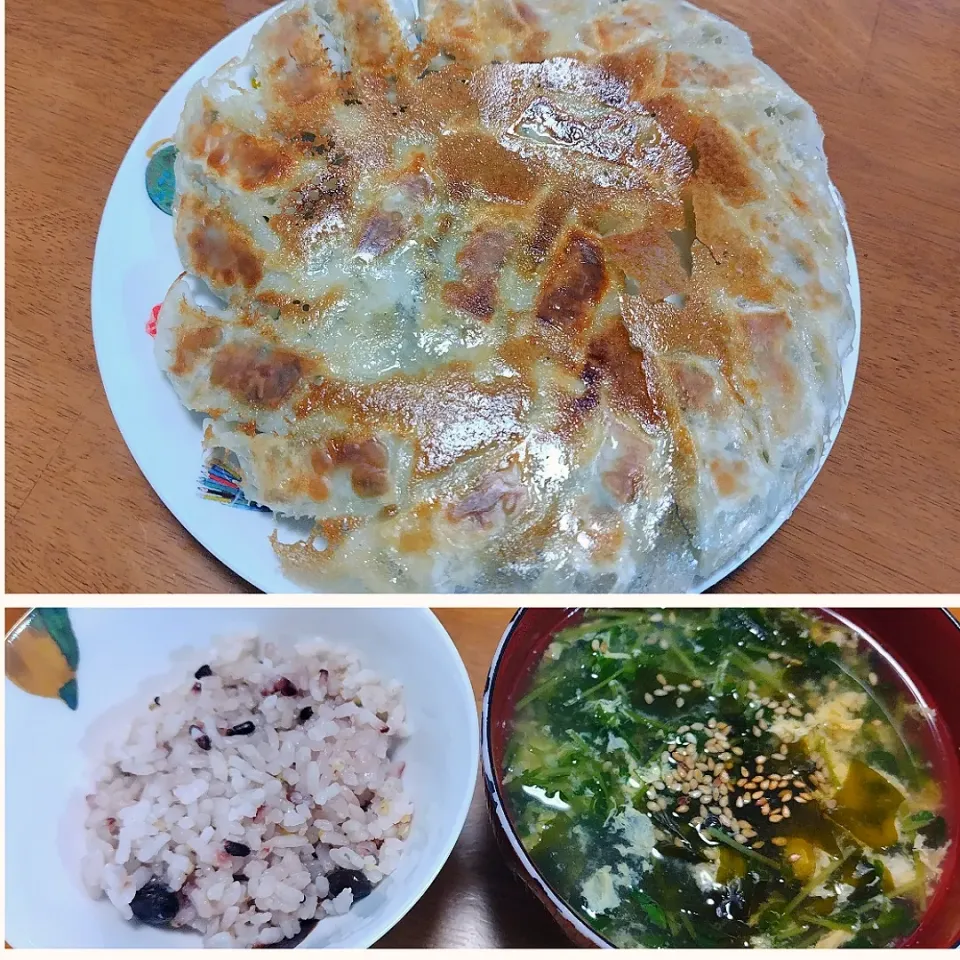 Snapdishの料理写真:2024 0504　餃子　豆苗とわかめの卵スープ|いもこ。さん