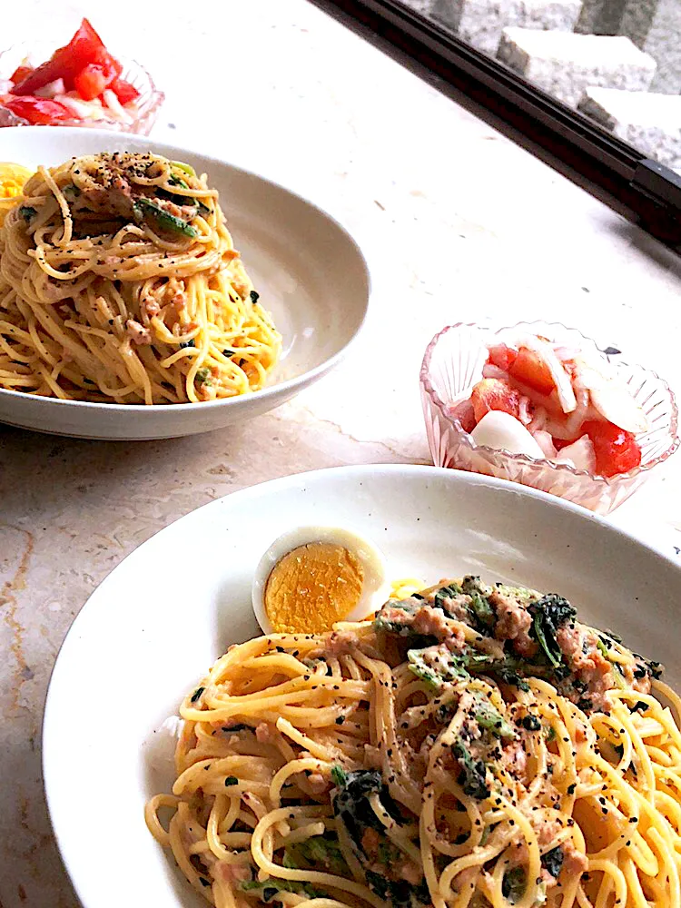 鮭フレークとほうれん草のクリームパスタ|ヨウコさん