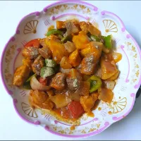 Snapdishの料理写真:stir fry sweet and sour chicken🫑🌶🍗|patlovestocookさん