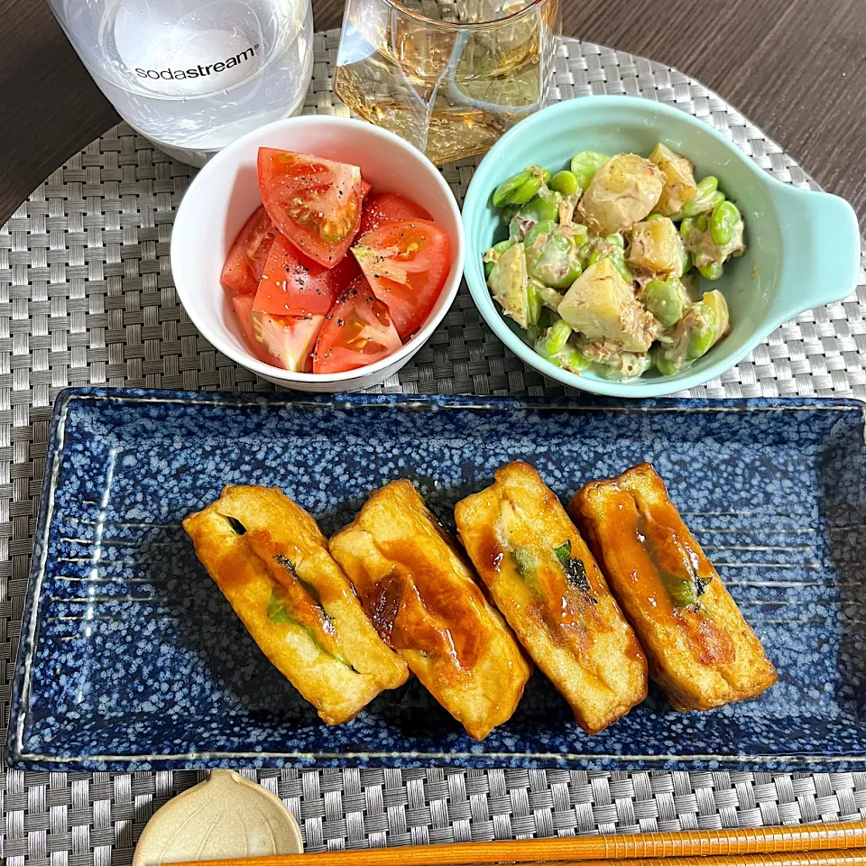 5/12晩ご飯：厚揚げの大葉チーズはさみ照り焼き|ななみんさん