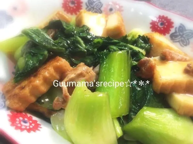 Snapdishの料理写真:栄養バランス◎♡厚揚げとチンゲン菜と豚肉の炒め煮|Guuママさん