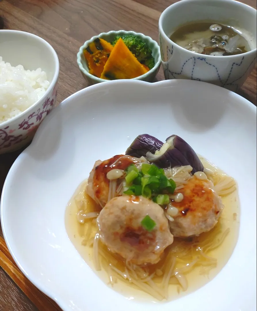 鶏つくねと茄子のなめ茸餡かけ|ゆりちさん