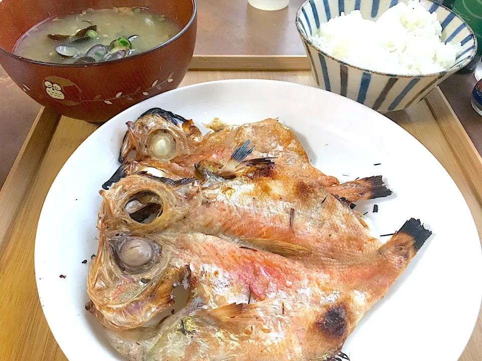 Snapdishの料理写真:金目鯛の干物定食|織衣（おかま）さん