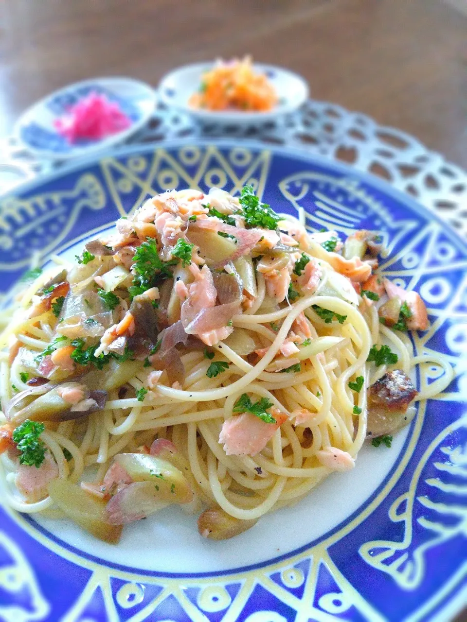 みょうがの茎醤油漬けでパスタ|まめころさん