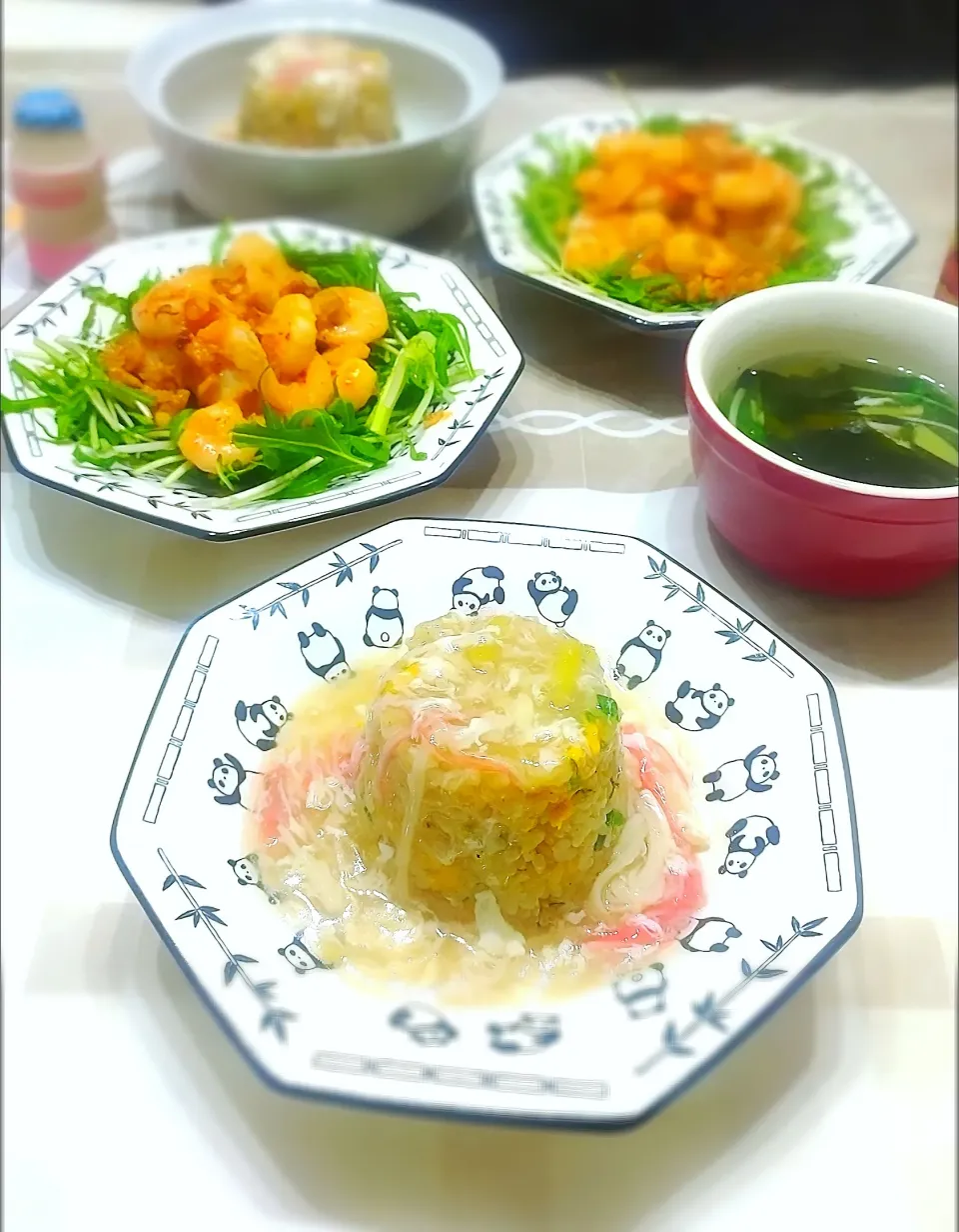 かにカマあんかけチャーハン&海老チリ|みったんさん