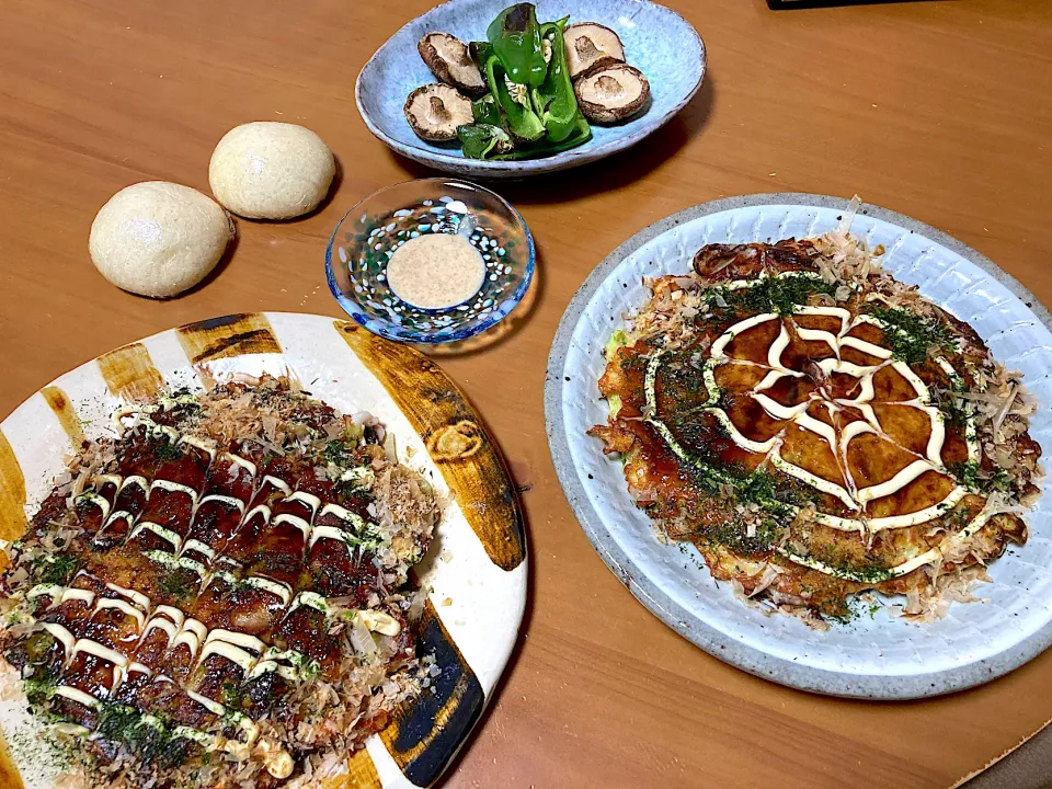 お好み焼きと焼き野菜の晩ごはん☺︎☺︎|さくたえさん