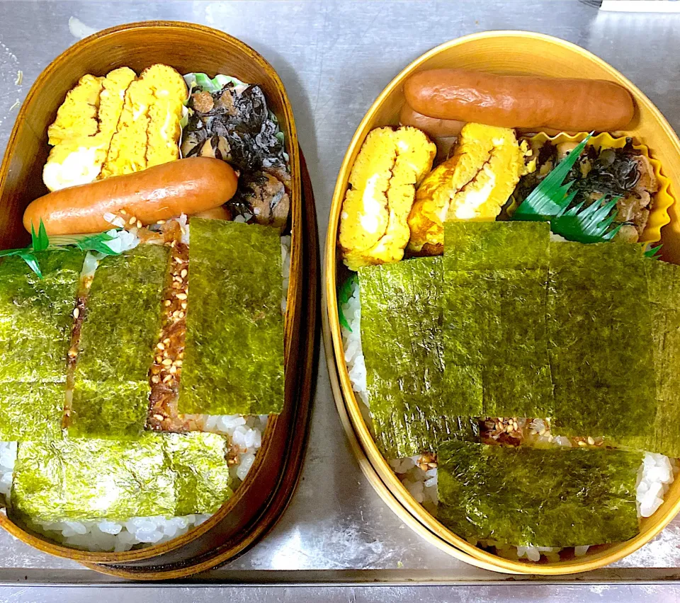 のり弁、玉子焼き、ひじき煮、ウィンナー弁当|りえはるさん