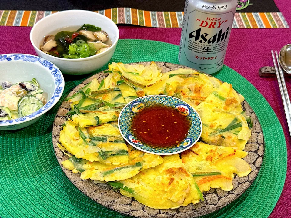 チヂミと韓国風スープのお夕飯🇰🇷|Seikoさん