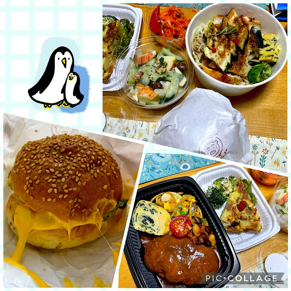 Snapdishの料理写真:コムシェヴーのハンバーガーとお惣菜|こいちさん