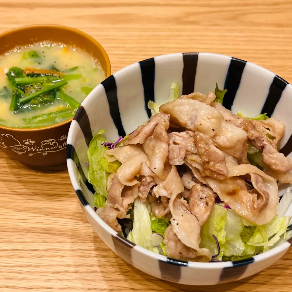 豚丼と卵ほうれん草スープ|yuuukaさん