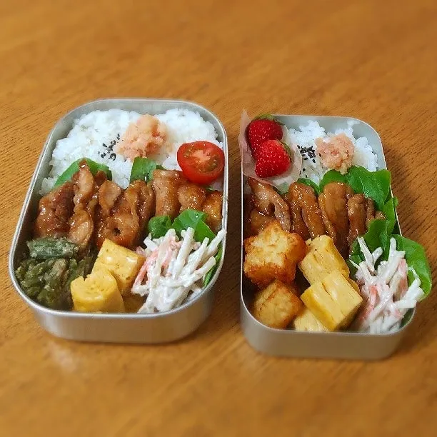 5月17日お弁当
照焼きチキン
ごぼうサラダ
卵焼き
いんげん胡麻和え(ポテト)
ミニトマト(いちご)|シロクマさん