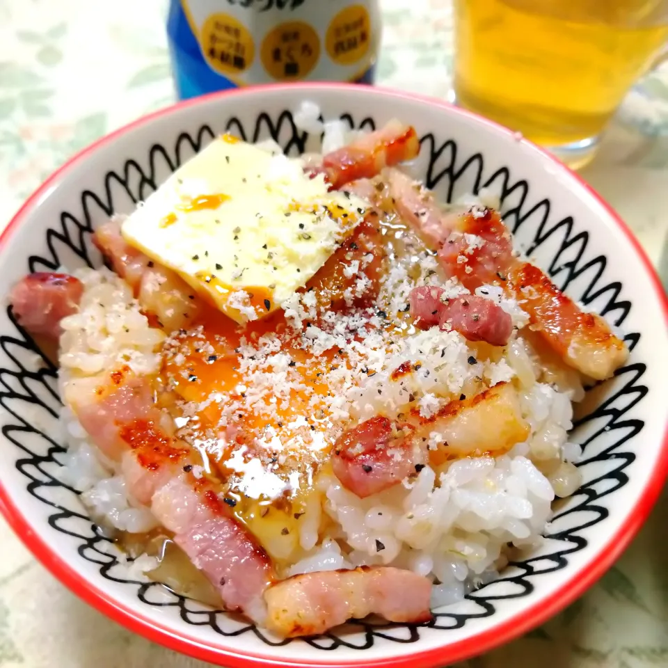 Snapdishの料理写真:カルボナーラ卵かけご飯|うたかた。さん