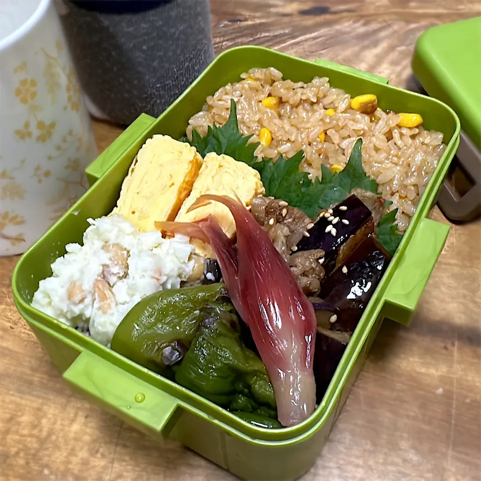 茄子と豚こまのポン酢炒め弁当🍱|くまちゃんさん