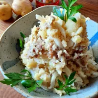 新じゃがと新玉ねぎで肉じゃが風ポテトサラダ😊