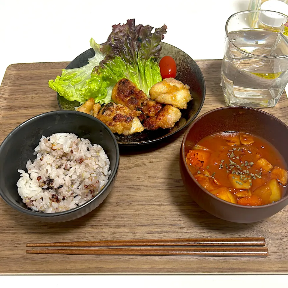 ミネストローネと唐揚げもどき|なつなつさん