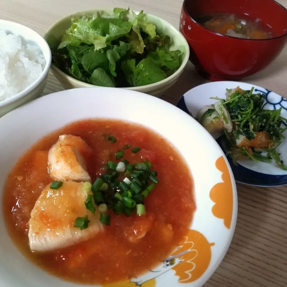 鶏胸肉のみぞれ煮トマト入り
豆苗とちくわのナムル|ちゃいさん