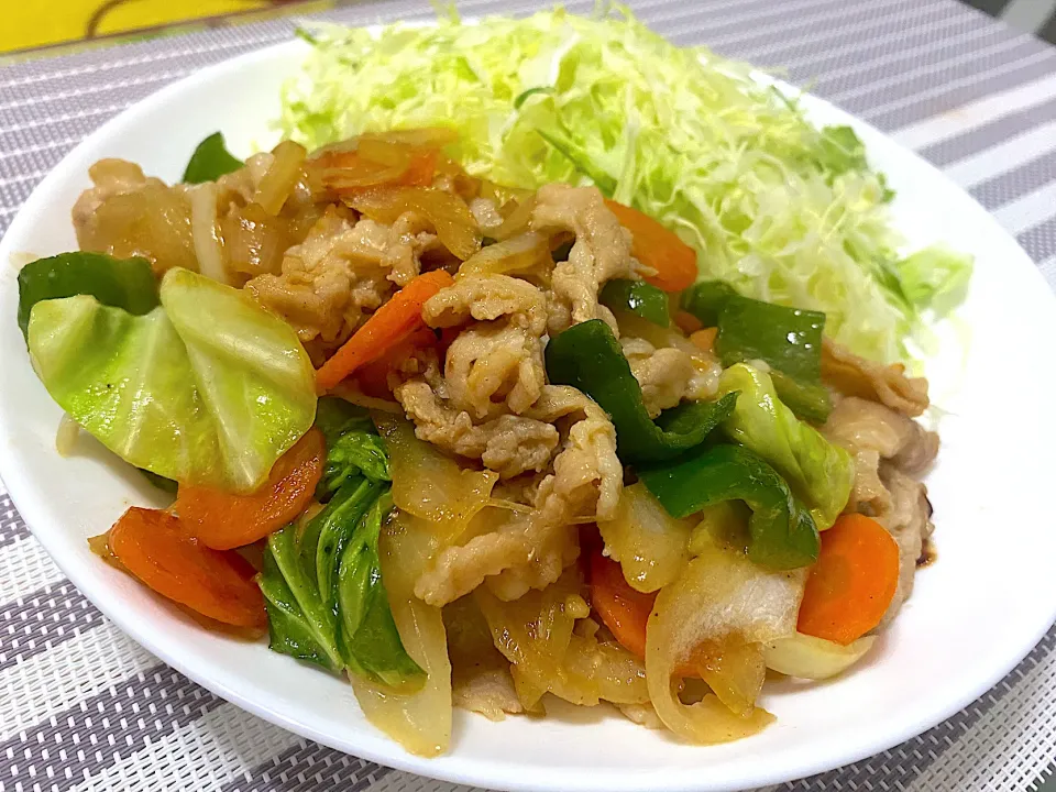 野菜たっぷり豚の生姜焼き|単身赴任のっちさん