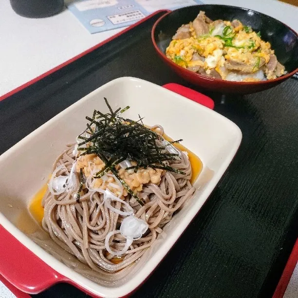 ぶっかけ納豆そば&砂肝のミニ親子丼|ariyo4200さん