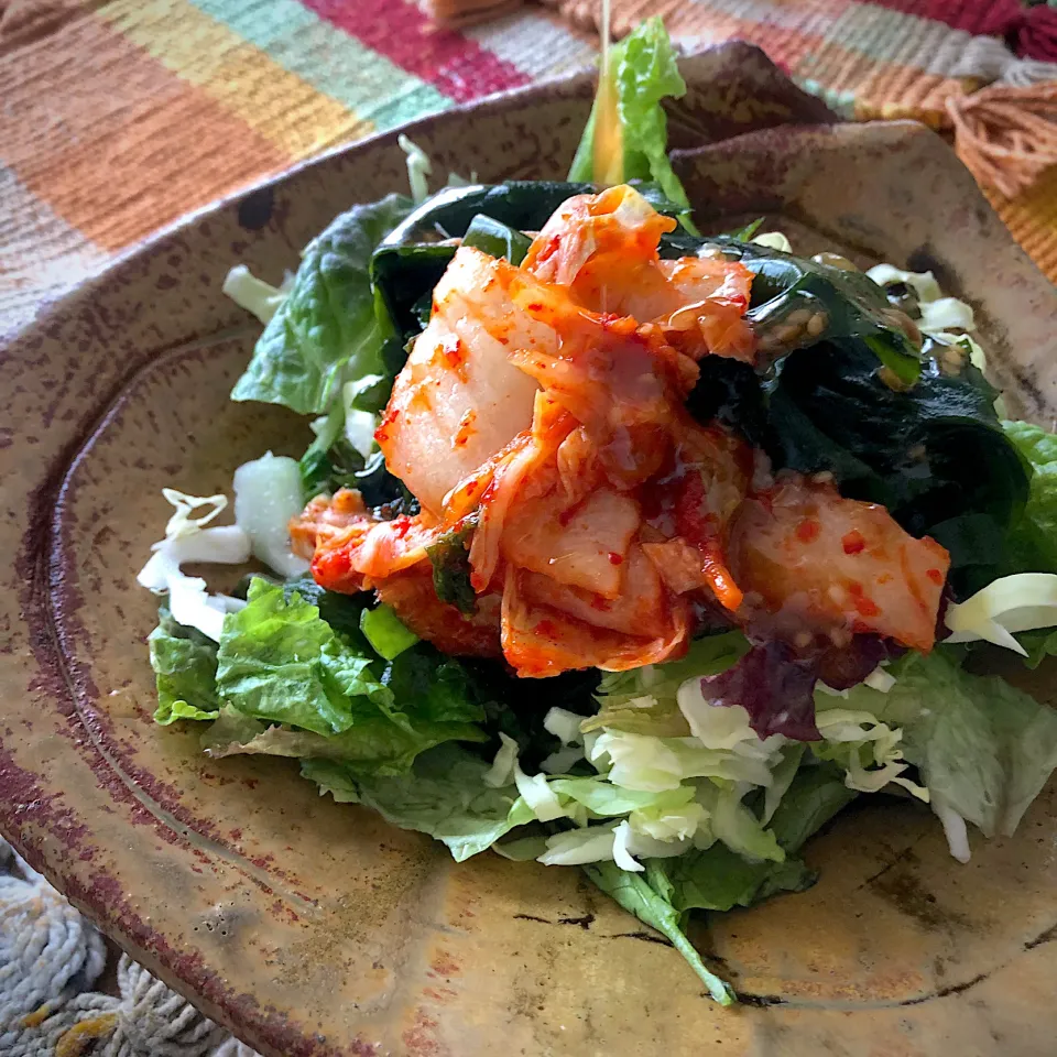 Snapdishの料理写真:ワカメとキムチのサラダ🥗叙々苑のサラダドレッシングあえ|Tina Tomoko😋さん