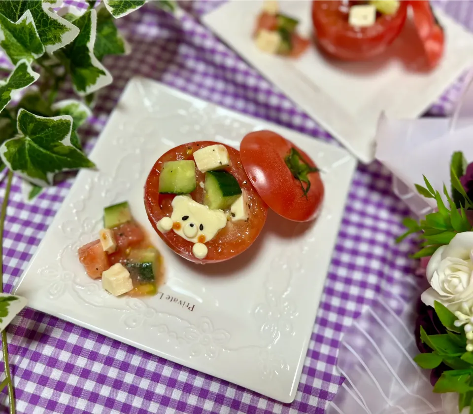 丸ごとトマトのカプレーゼ🍅|のんびりくまさん