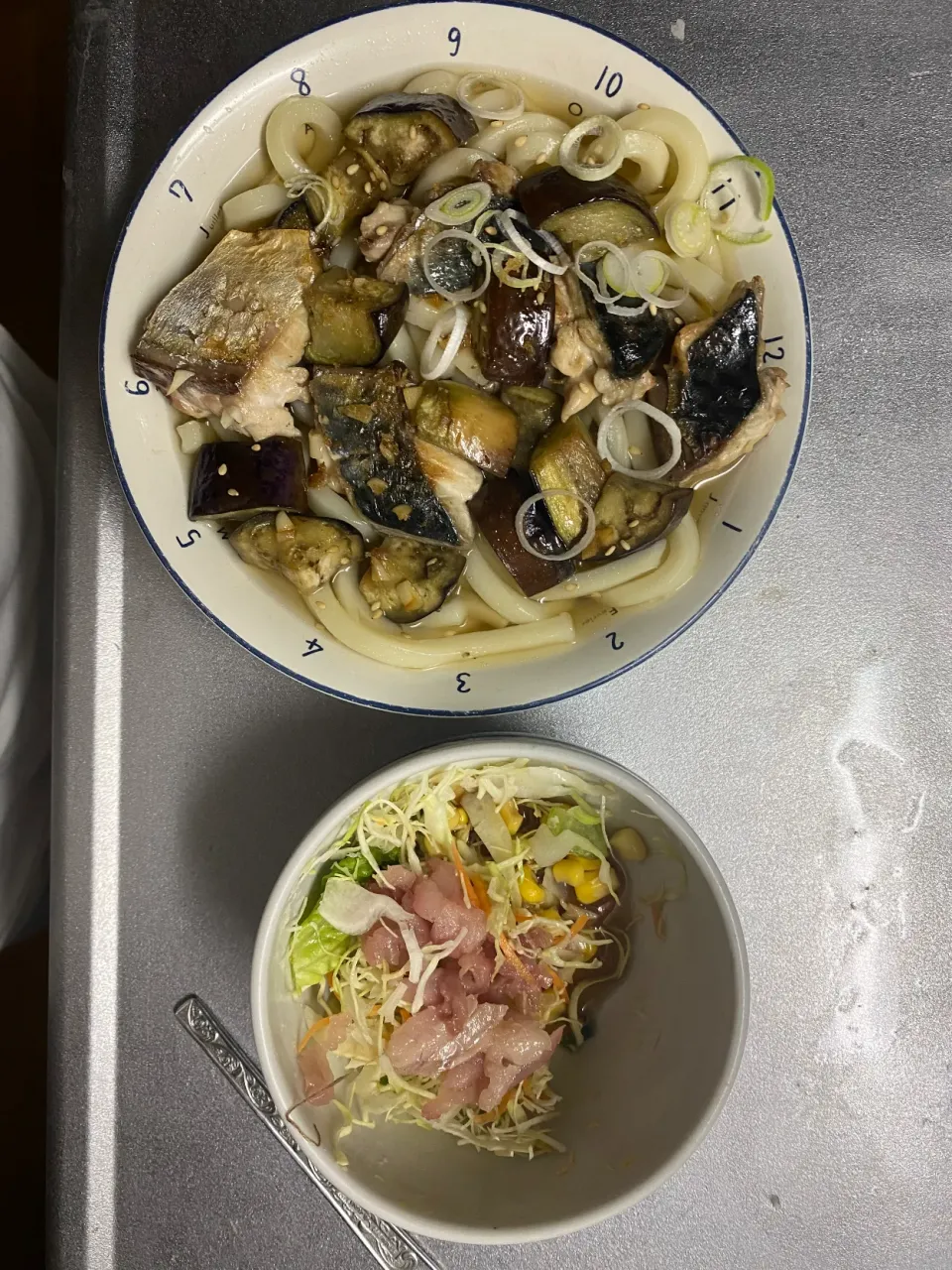 Snapdishの料理写真:サバうどん、サラダ|Jさん