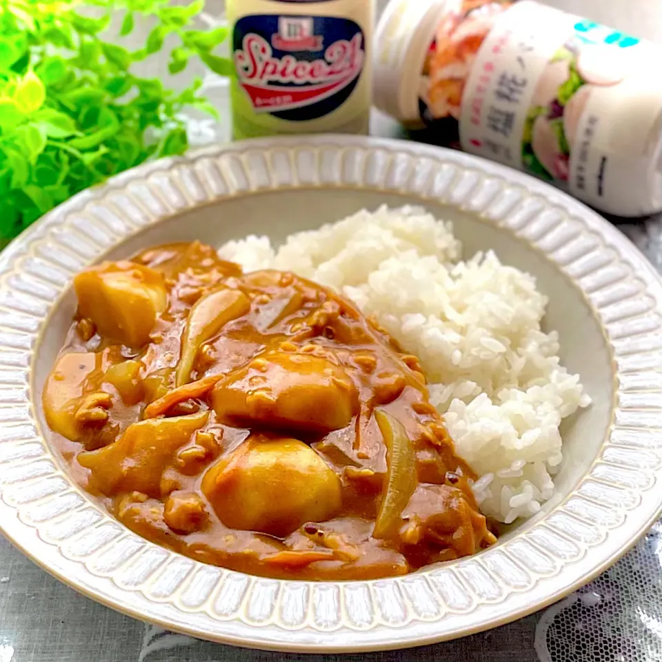 Snapdishの料理写真:塩糀パウダー➕スパイス21里芋と新たまのカレー🍛🥄|sucreroomさん