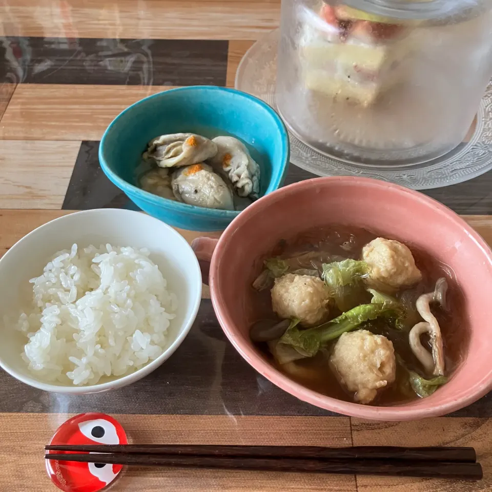 蒸し牡蠣と中華スープの朝ごはん|はるさん