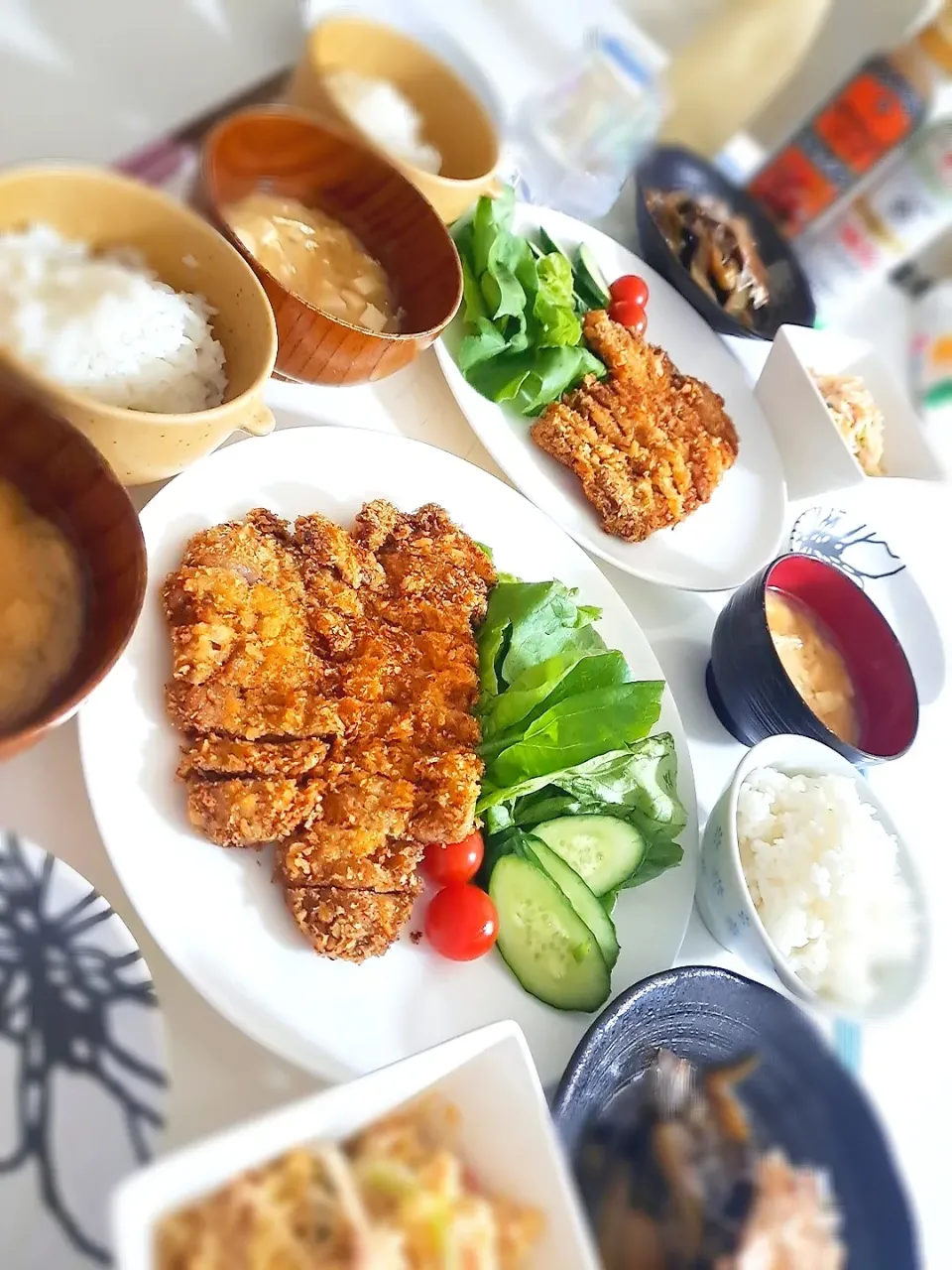 夕食(*ˊ˘ˋ*)
ビーフカツ＆サラダ🥗
春雨サラダ
茄子の煮浸し
おみそ汁(玉ねぎ、油揚げ、豆腐)|プリン☆さん