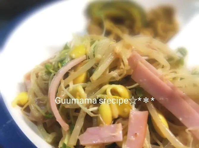 食べて美肌♡豆もやしとスプラウトとハムのごまサラダ|Guuママさん