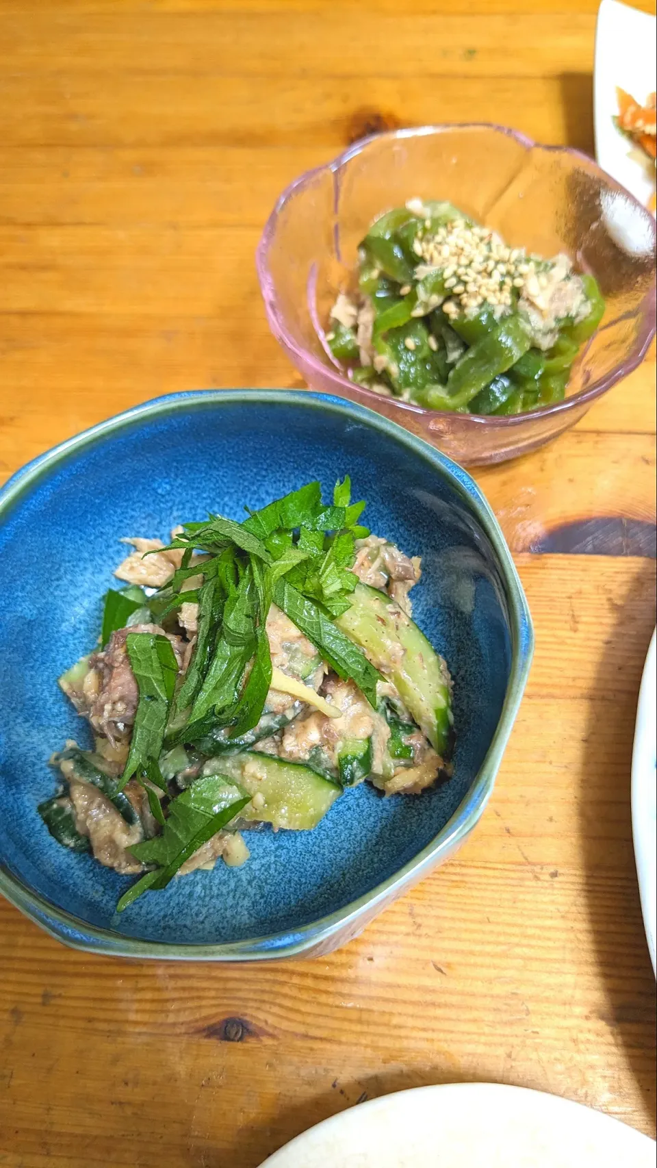 きゅうりと鯖缶のごま味噌和え🐟＆無限ピーマン🫑|まゆめろさん