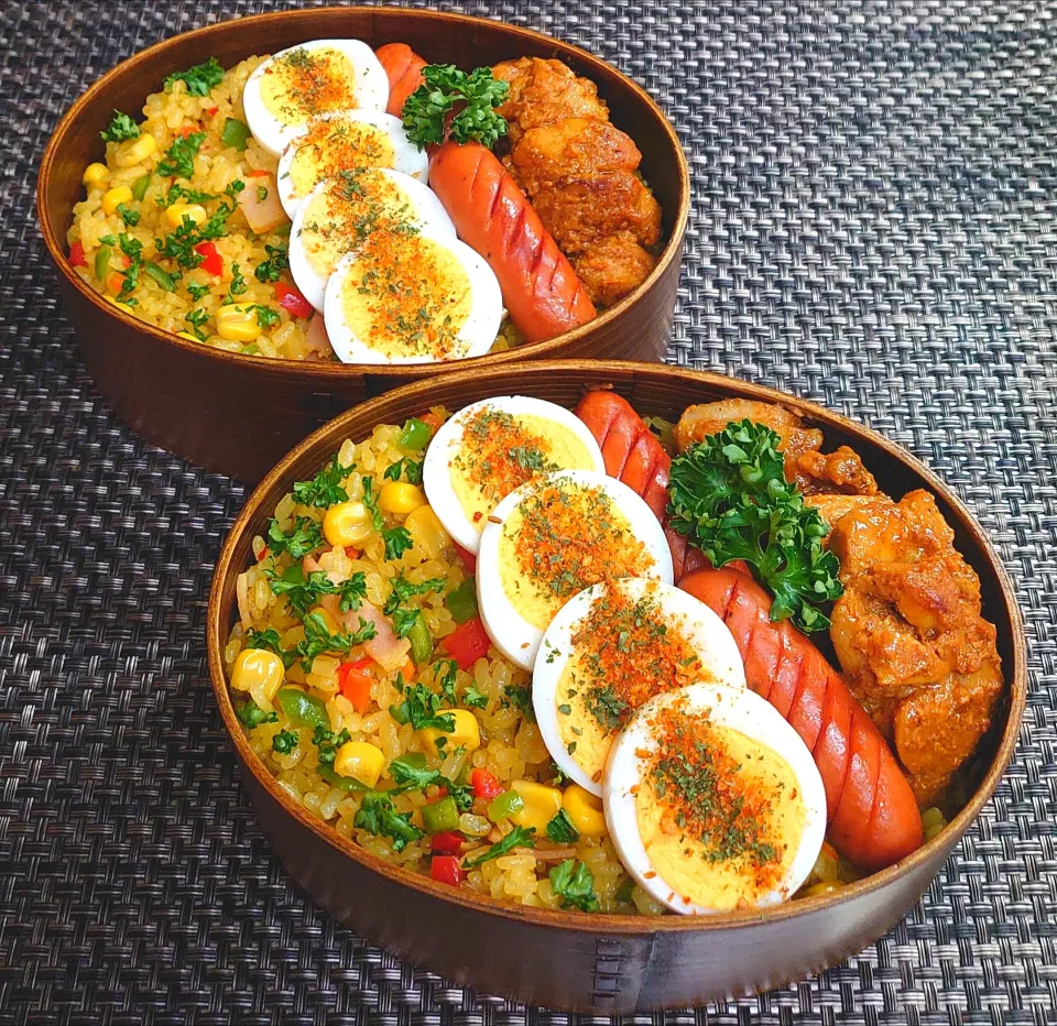 母とムスコのラブラブおソロ♪食欲そそる!スパイシーカレーピラフ弁当|からあげビールさん