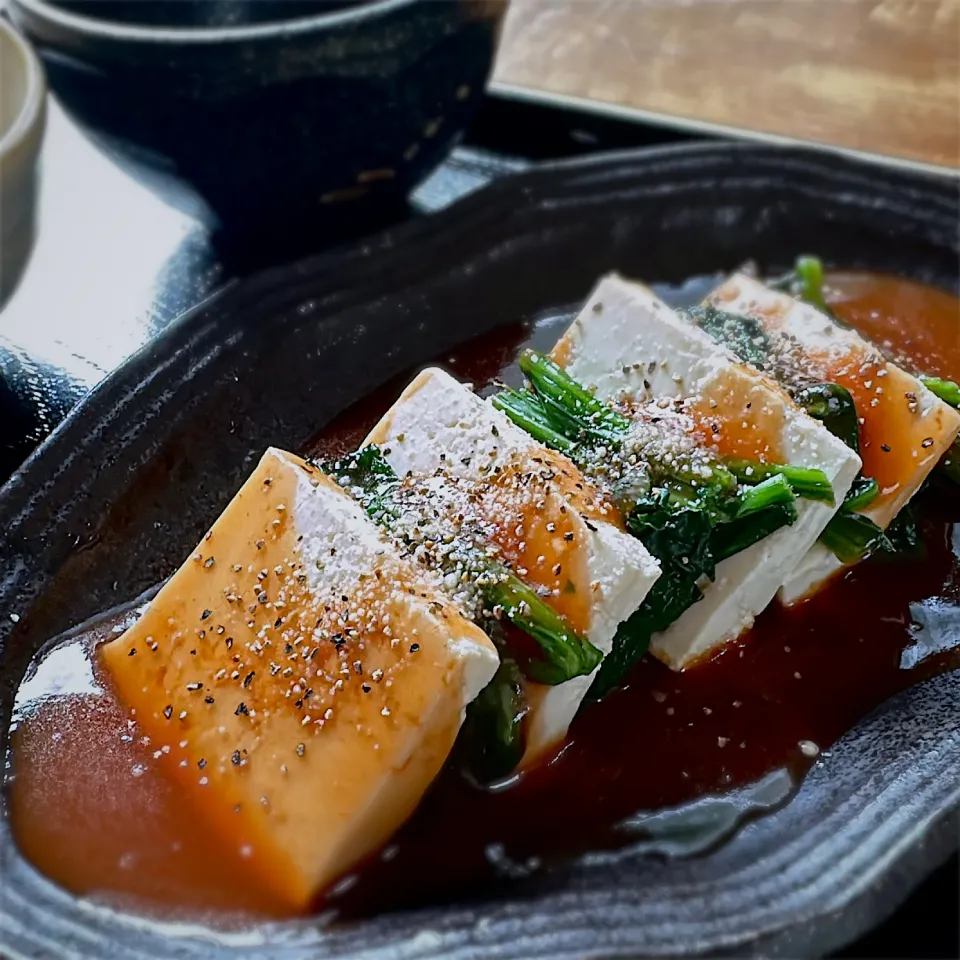 豆腐とほうれん草のトマトあんかけ|くまちゃんさん