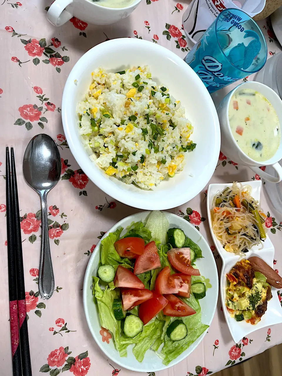 今日の晩御飯はネギと卵のチャーハン🥚|モモ&ハーブmama🐰🐹🐢🐠❤️さん