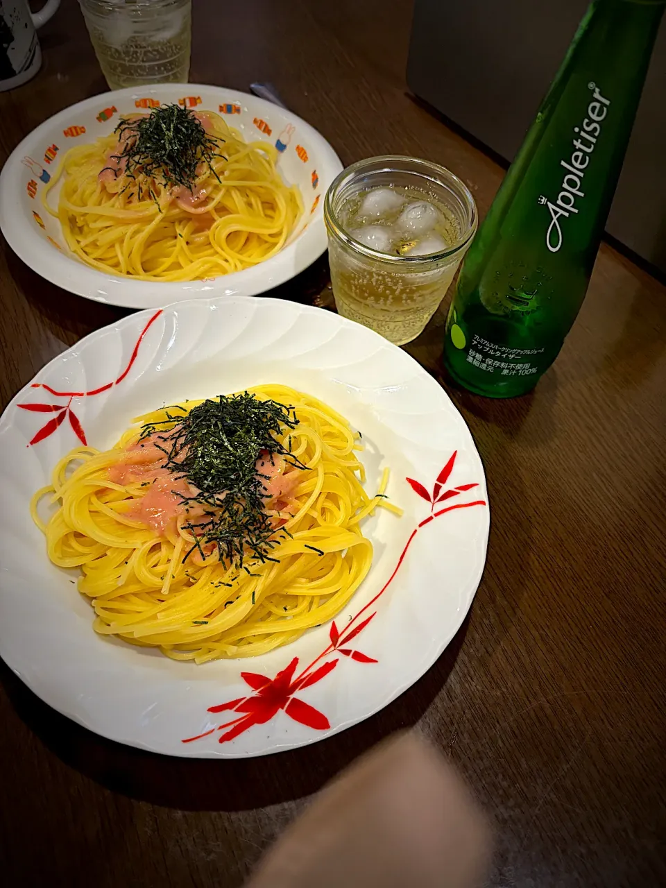 Snapdishの料理写真:たらこスパゲッティ　アップルタイザー|ch＊K*∀o(^^*)♪さん