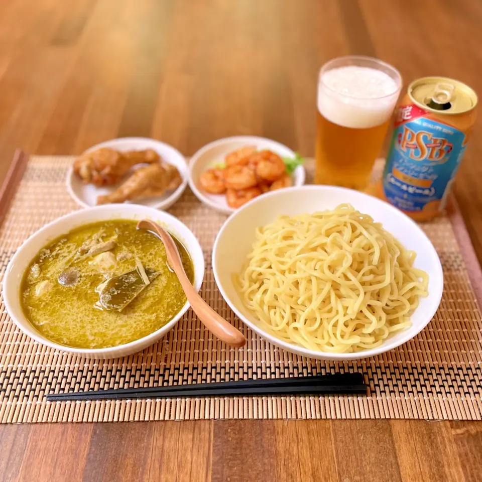 Snapdishの料理写真:グリーンカレーつけ麺 ひやあつ|Ruotoさん