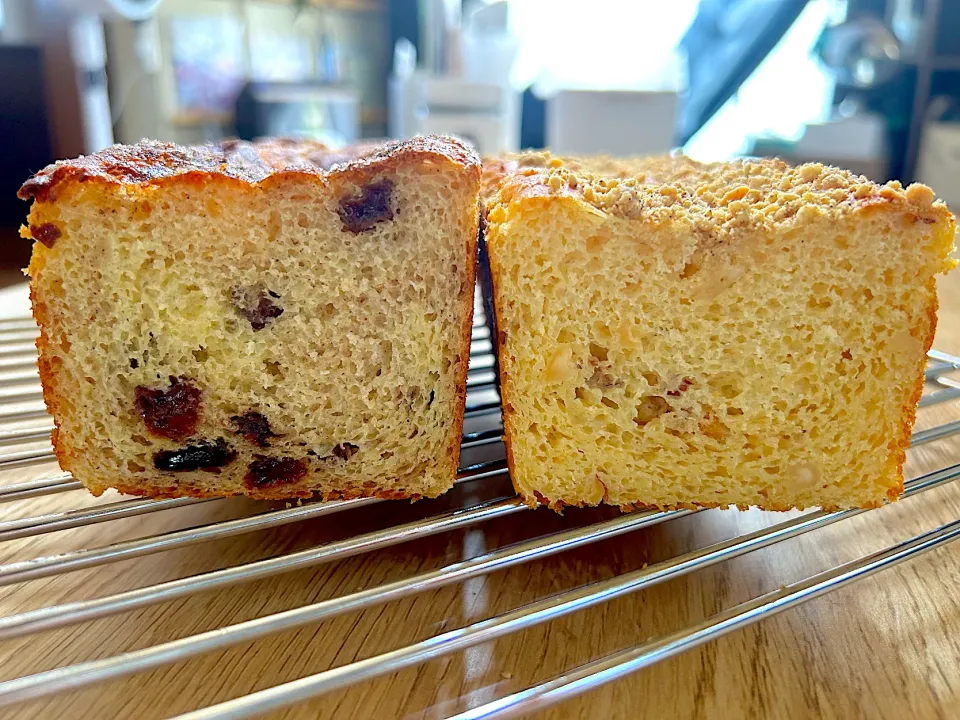 大豆粉のパンミックスでシナモンレーズンパン🍞と、オレンジピールナッツパン🍞|みほままこさん